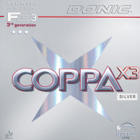 Donic Coppa X3 Silver - Produkt und Verpackung gemeinsam abgebildet